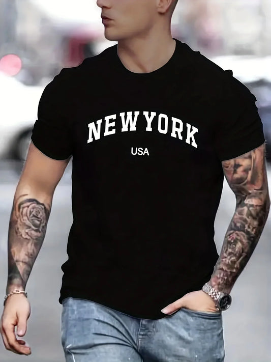 Men's Summer New York Printed 100% Cotton Large Loose Round NeckT-shirt