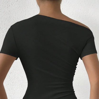 Elegant One Shoulder T-shirt,  Short Sleeve For Spring & Summer