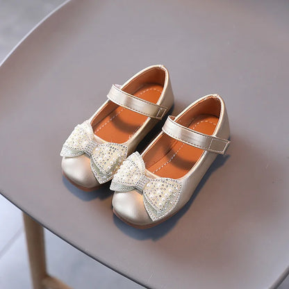 Children Princess Leather Shoes Casual Baby Gold Silver Girls Fashion Pearls Bowknot Sweet Flats Princess Kids Shoes CSH1500