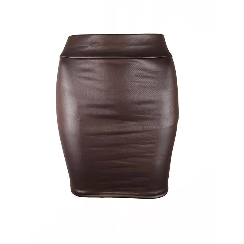 Black Slim Imitation Leather Pencil Mini Skirt