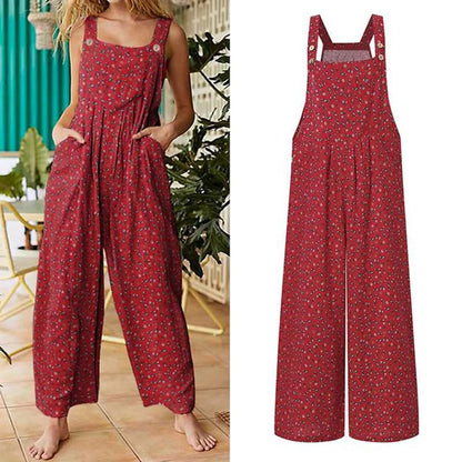 Summer Women Casual Loose Flower Print Jumpsuits