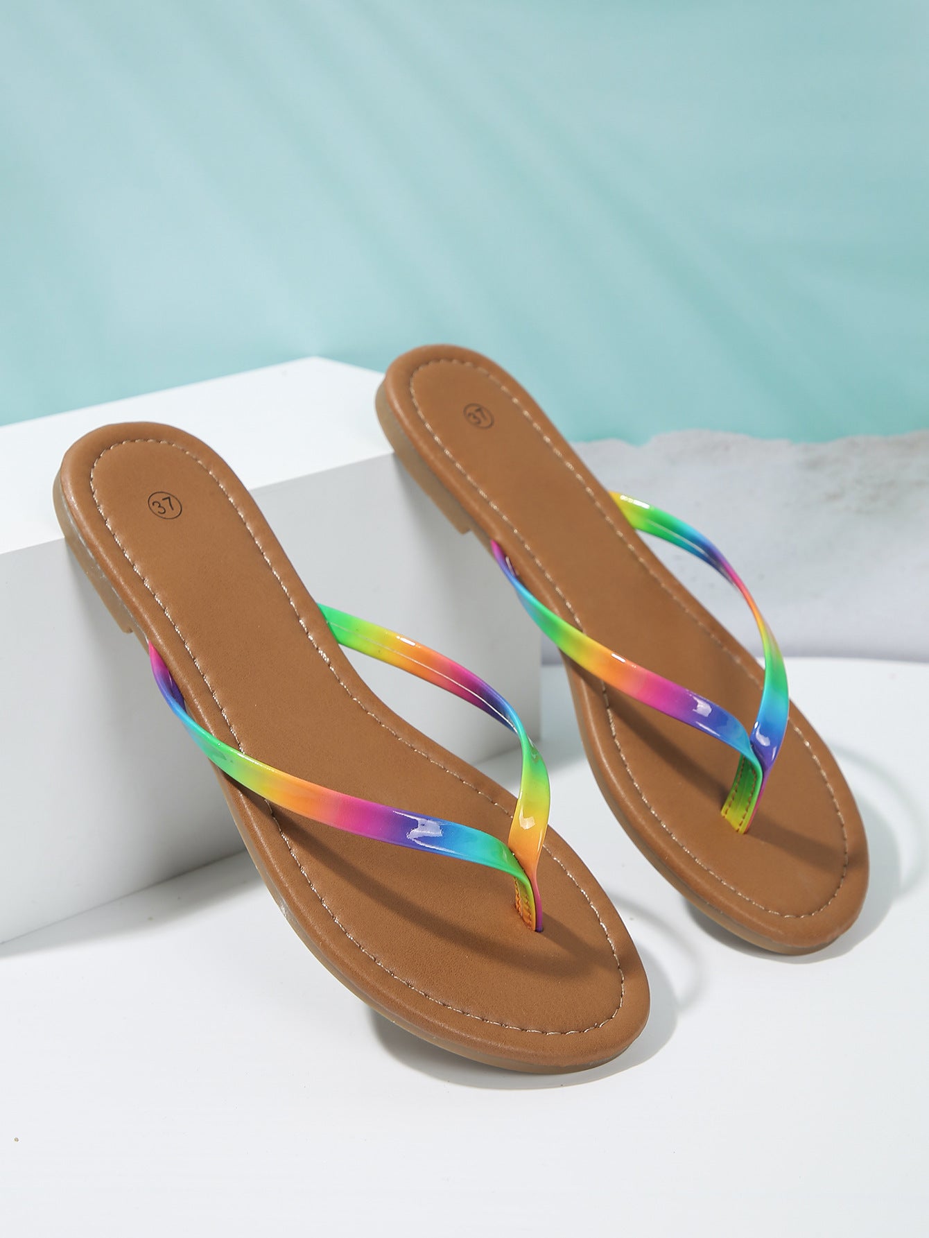 Mirror Rainbow Flip-Flops Beach Vacation Flat Bottom Sandals