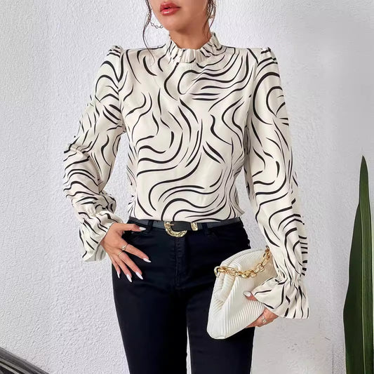 Ripple Printed Long-sleeved Top