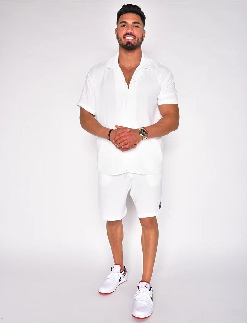 Men's Summer Lapels Cotton  Short Suit