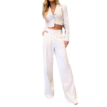 Fashion Home Simple Asymmetric Long Pure White Trousers