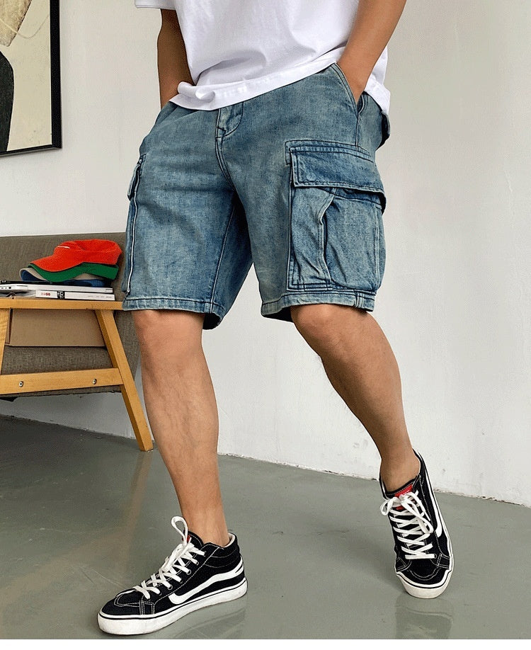 High-end Big Workwear With Pocket Denim Shorts Men